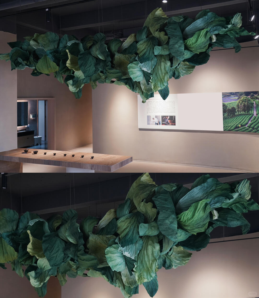 Emerald Sprouting | Tea-Themed Art Installation | Large-Scale Green Paper Ceiling Installation image 2