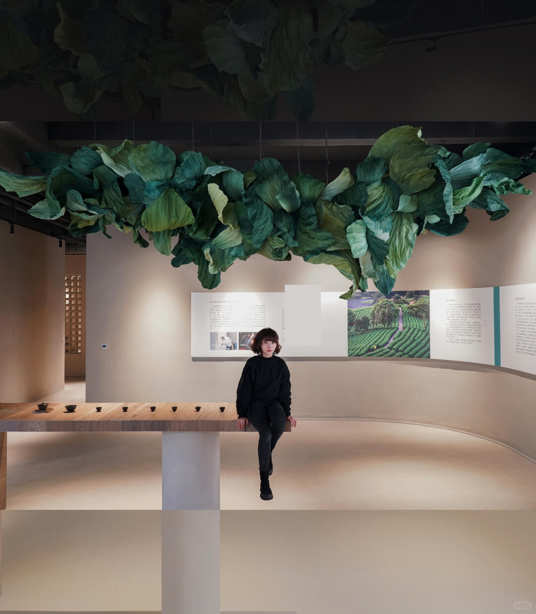 Emerald Sprouting | Tea-Themed Art Installation | Large-Scale Green Paper Ceiling Installation