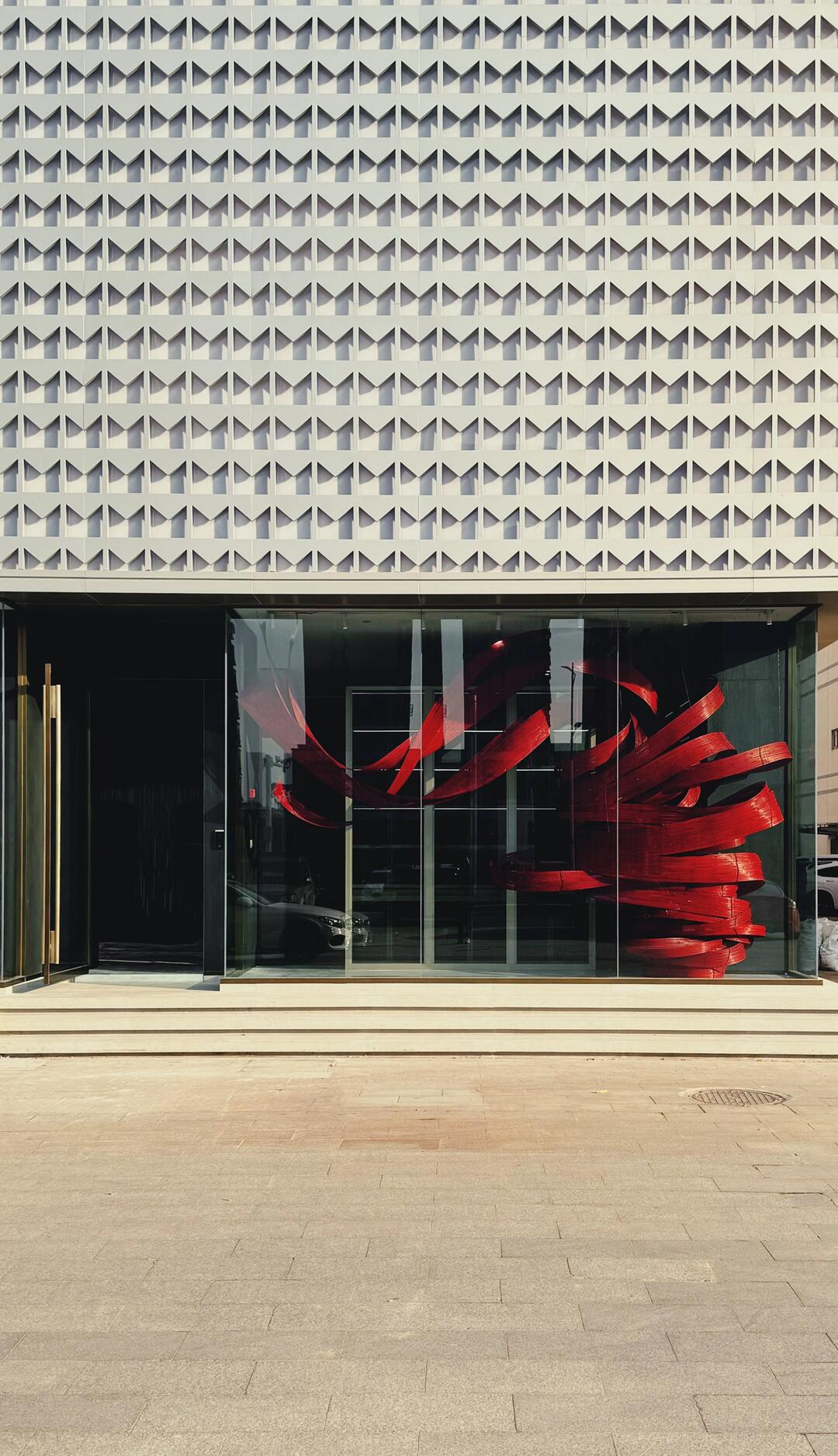 A Stroke of Deep Chinese Red Facing the Street | Bamboo Art Installation
